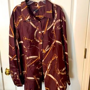 Talbots - 14w - silk dress blouse - brown/wine color w/ horse theme - so pretty!